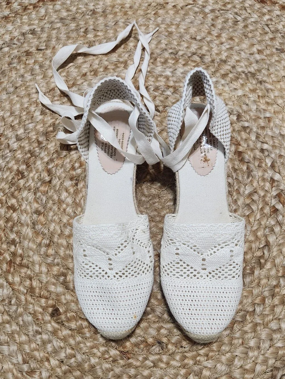 J Crew Spain Crochet Lace Up Espadrille Wedge Shoes Womens 11 Ivory Jute Emmylou